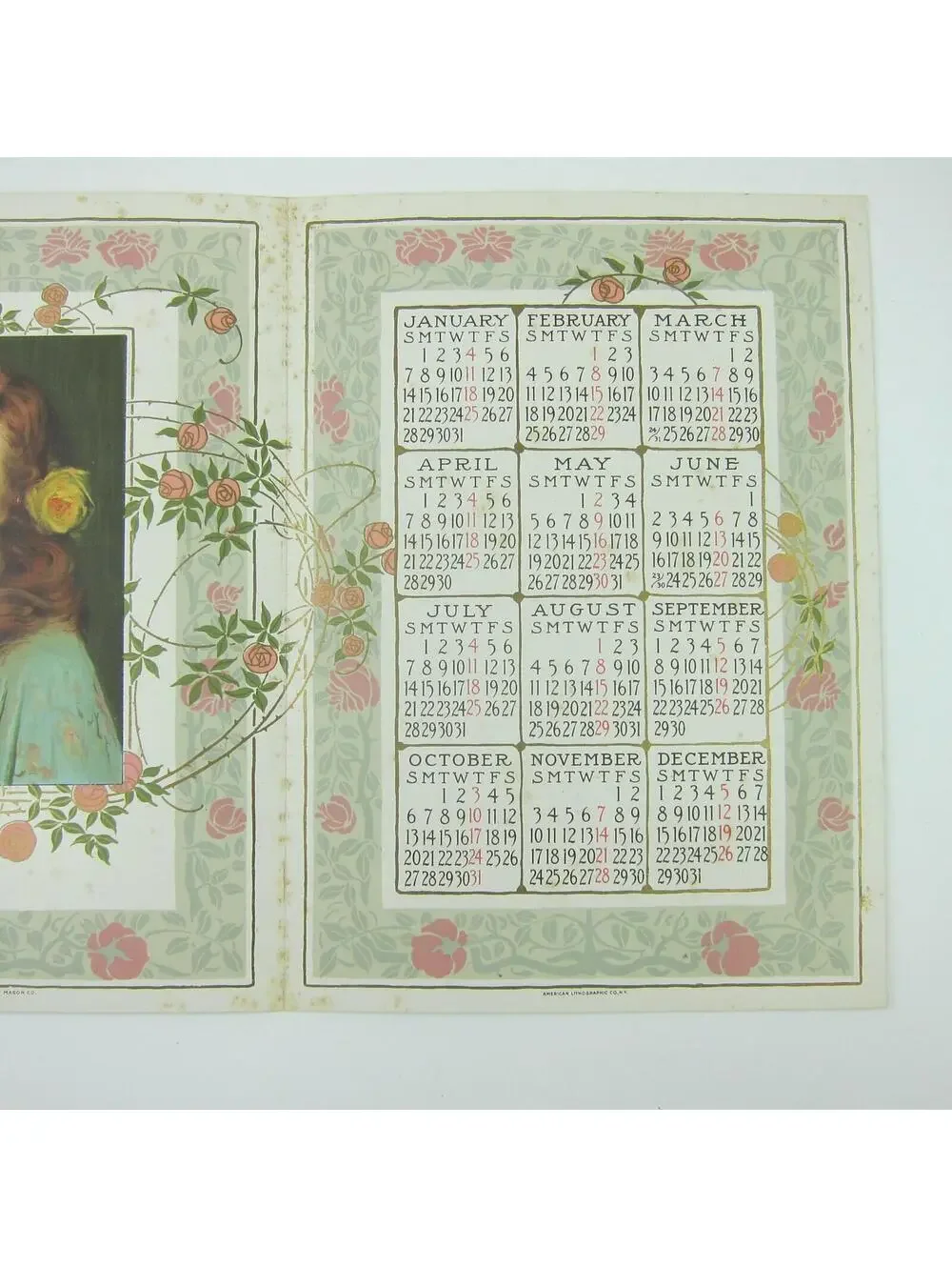 Youth’s Companion 1912 Calendar Perry Mason Co. Sailboats Lady Antique RARE